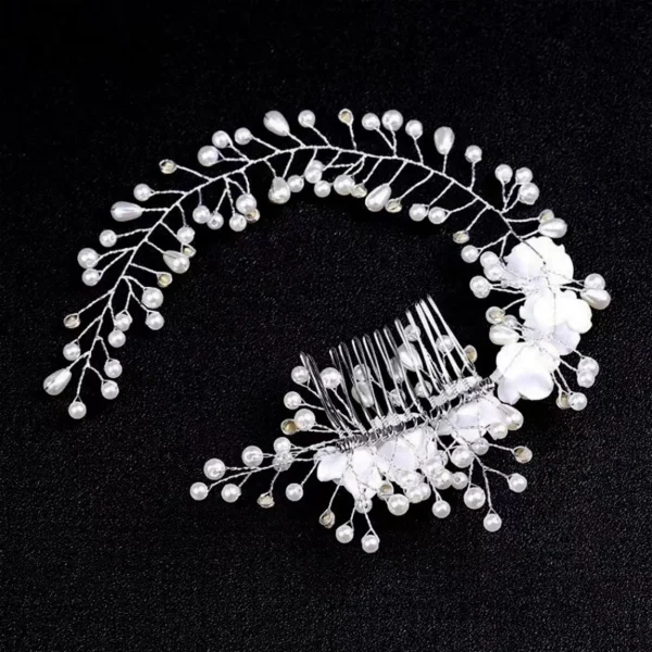 Romantic Plastic Pearl Wedding Flower Headpiece Bride Hair Combs - Image 3