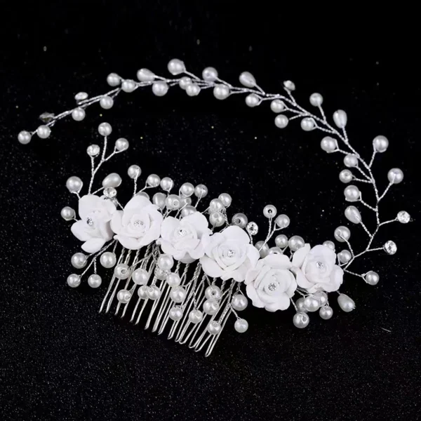 Romantic Plastic Pearl Wedding Flower Headpiece Bride Hair Combs - Image 4