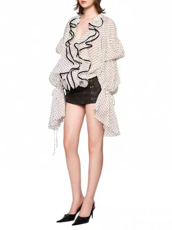 Ruffles Loose Blouses V Neck Long Sleeve Temperament Shirts - Image 2