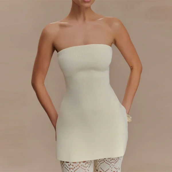Chic Knitted Hollow Out Solid Strapless Sleeveless Tops Straight Trousers Sets - Image 12