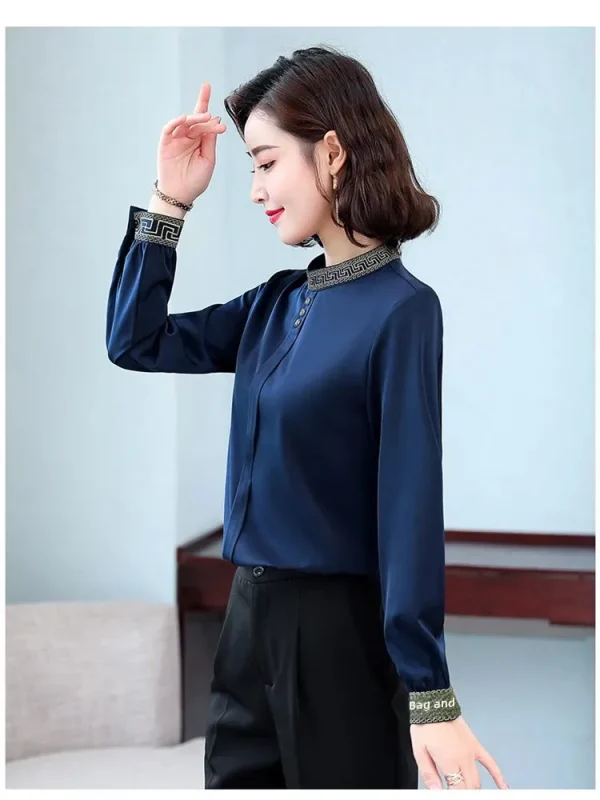 Elegant Long Sleeve Fashion Chiffon Slimming Shirt With Button - Image 13