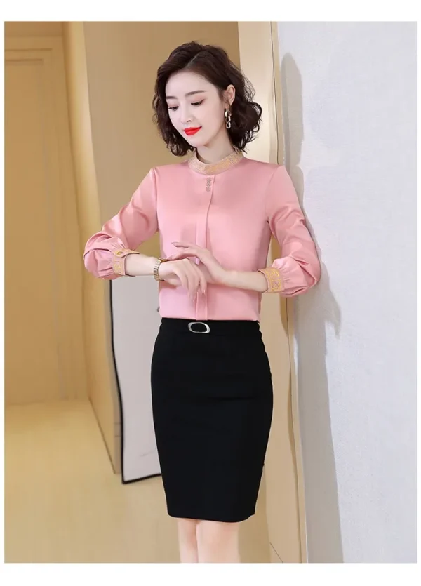 Elegant Long Sleeve Fashion Chiffon Slimming Shirt With Button - Image 5