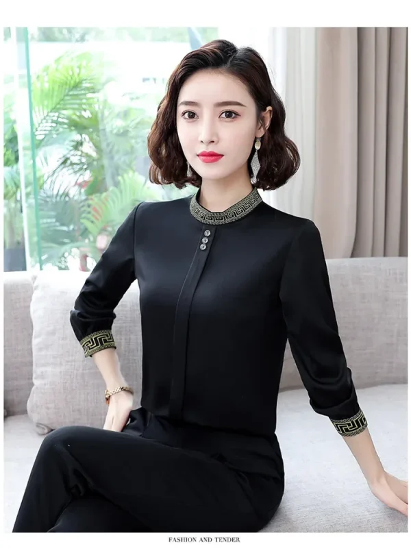 Elegant Long Sleeve Fashion Chiffon Slimming Shirt With Button - Image 16