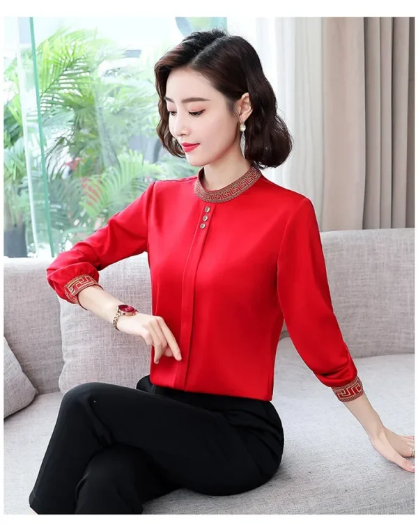 Elegant Long Sleeve Fashion Chiffon Slimming Shirt With Button - Image 8