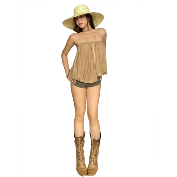 Simple Classic Solid Slim Beach Party Vacation Street Clubwear Tees Split Tube Tops - Image 8