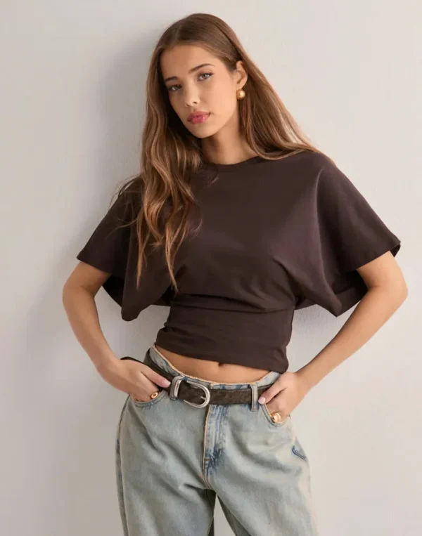 Simple Round Neck Pullover Short Sleeve Waist Slim Solid Loose Casual T-shirt - Image 3