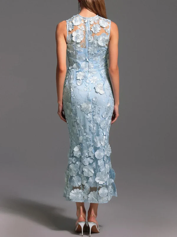Solid Spliced Appliques O Neck Sleeveless High Waist Temperament Dress - Image 5