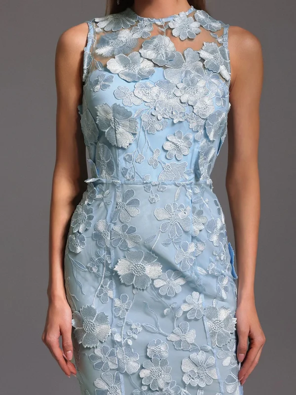 Solid Spliced Appliques O Neck Sleeveless High Waist Temperament Dress - Image 6