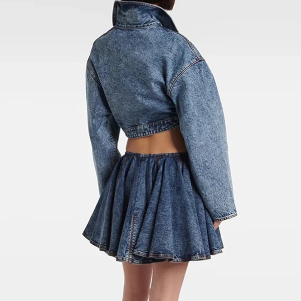 Stand Up Collar Long Sleeve Coat High Waist Mini Skirt Sets - Image 2