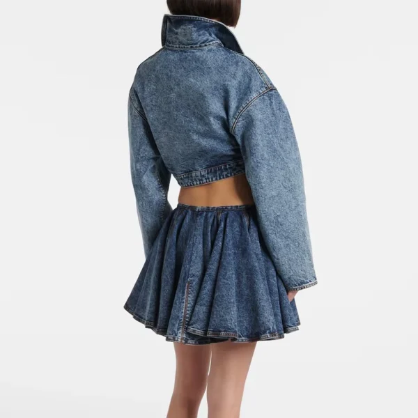 Stand Up Collar Long Sleeve Coat High Waist Mini Skirt Sets - Image 3