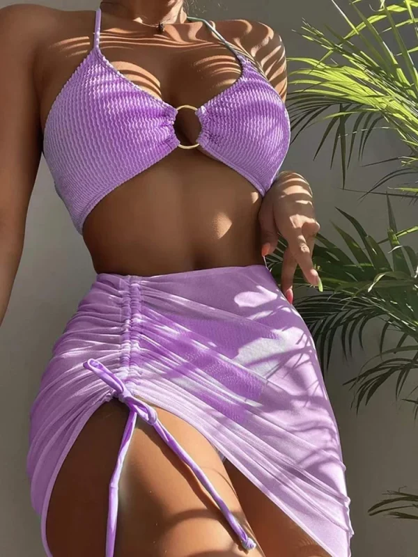 Three Pieces Low Waist Brazilian Bandage Swimwear Beachwear Bathing Suit - Image 4