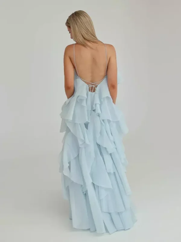 Tiered With Floral Accents And Open Back Events Maxi Dress - Image 4