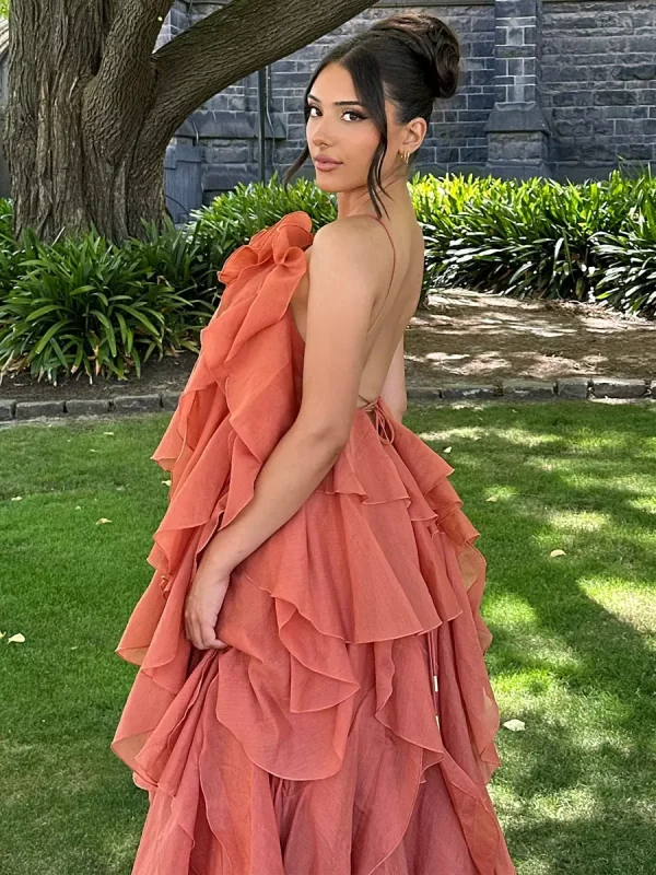 Tiered With Floral Accents And Open Back Events Maxi Dress - Image 6