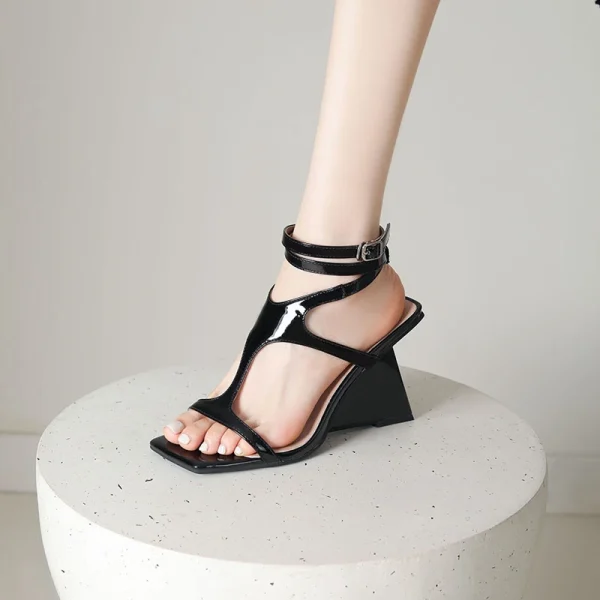 Cross-Strap Buckle Strap Toe Buckle Strap Round High Heels Sandal - Image 14