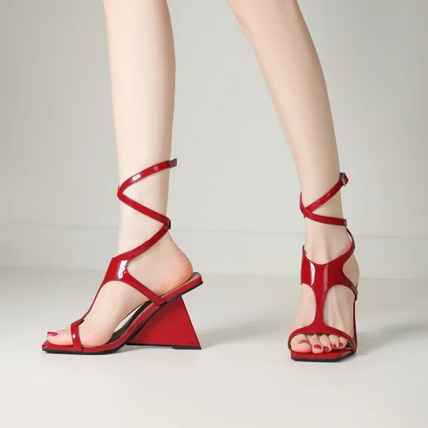 Cross-Strap Buckle Strap Toe Buckle Strap Round High Heels Sandal - Image 12