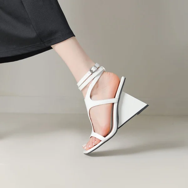Cross-Strap Buckle Strap Toe Buckle Strap Round High Heels Sandal - Image 8