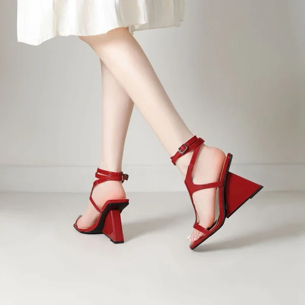Cross-Strap Buckle Strap Toe Buckle Strap Round High Heels Sandal - Image 13