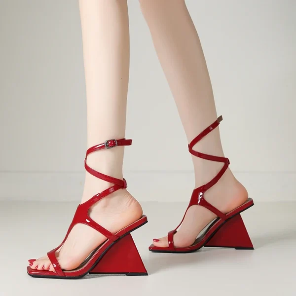 Cross-Strap Buckle Strap Toe Buckle Strap Round High Heels Sandal - Image 9