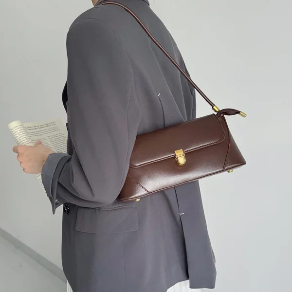 Trend Solid Designer Tote Flap PU Leather Underarm Versatile Shoulder Handbags - Image 8