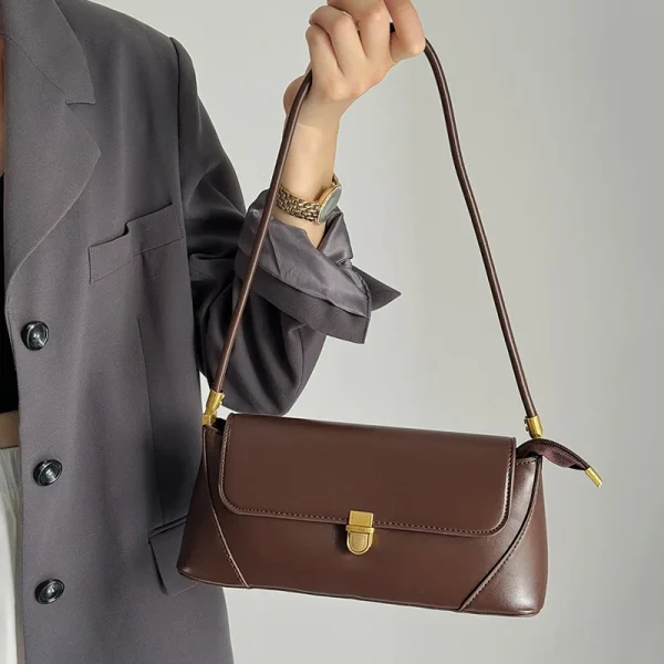 Trend Solid Designer Tote Flap PU Leather Underarm Versatile Shoulder Handbags - Image 6