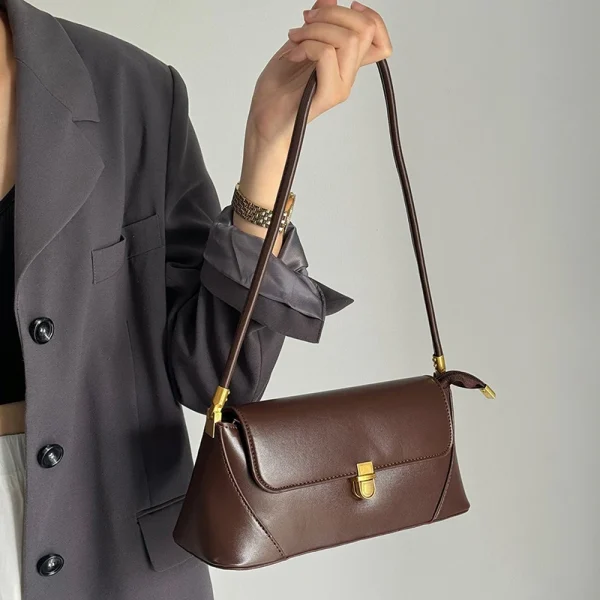 Trend Solid Designer Tote Flap PU Leather Underarm Versatile Shoulder Handbags - Image 7