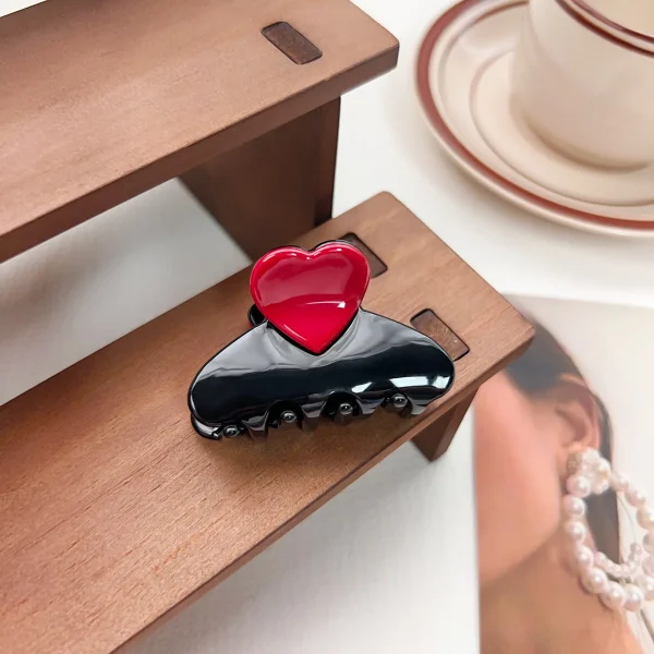 Trendy Acetate Medium Floral Patchwork Color Heart Cute Sweet Shark Hair Claw Clips - Image 7