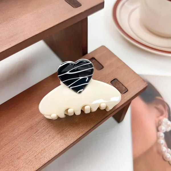 Trendy Acetate Medium Floral Patchwork Color Heart Cute Sweet Shark Hair Claw Clips - Image 3