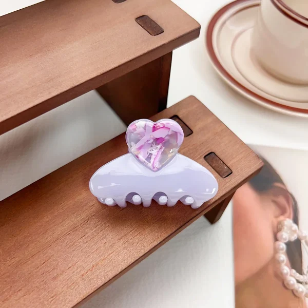 Trendy Acetate Medium Floral Patchwork Color Heart Cute Sweet Shark Hair Claw Clips - Image 6