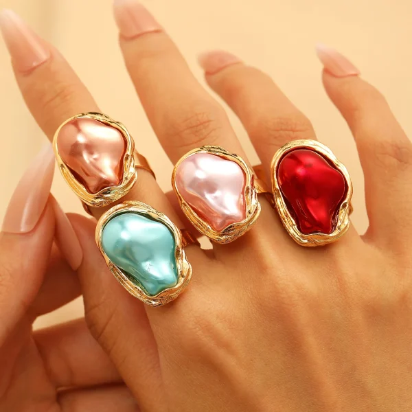 Trendy Alien Irregular Baroque Imitation Pearl Open Geometric High-end Feeling Finger Ring - Image 6