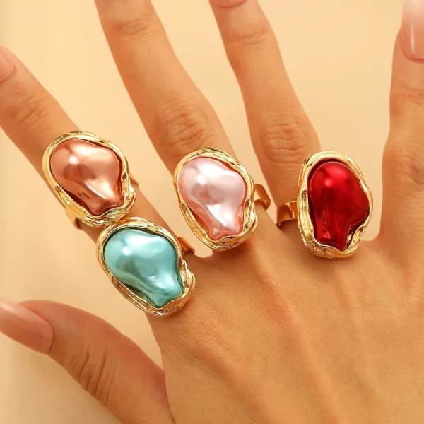Trendy Alien Irregular Baroque Imitation Pearl Open Geometric High-end Feeling Finger Ring - Image 7