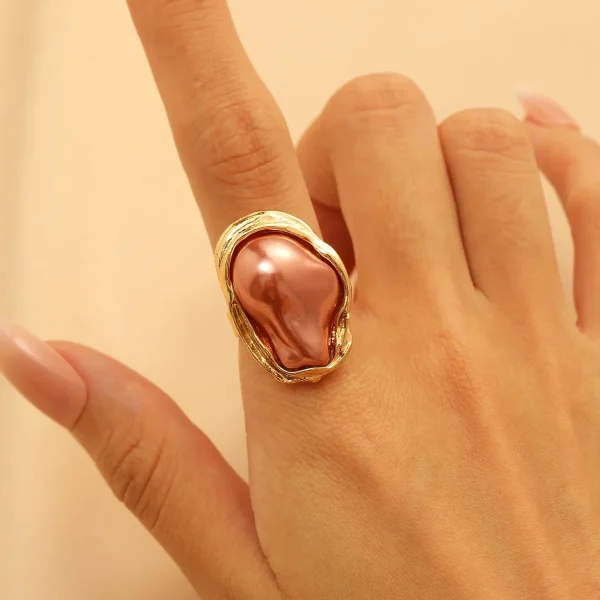 Trendy Alien Irregular Baroque Imitation Pearl Open Geometric High-end Feeling Finger Ring - Image 2