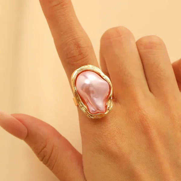 Trendy Alien Irregular Baroque Imitation Pearl Open Geometric High-end Feeling Finger Ring - Image 4