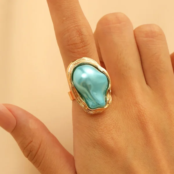 Trendy Alien Irregular Baroque Imitation Pearl Open Geometric High-end Feeling Finger Ring - Image 3