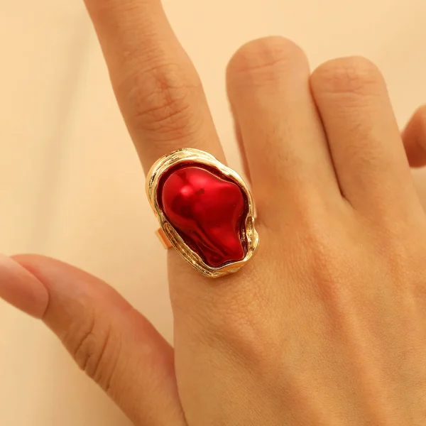 Trendy Alien Irregular Baroque Imitation Pearl Open Geometric High-end Feeling Finger Ring