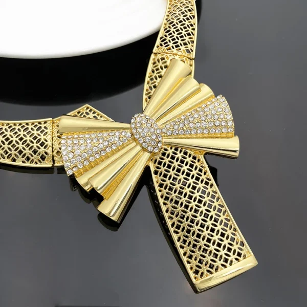 Trendy Bowknot 18k Gold Plated Necklace Earring Bracelet Ring Set - Image 7