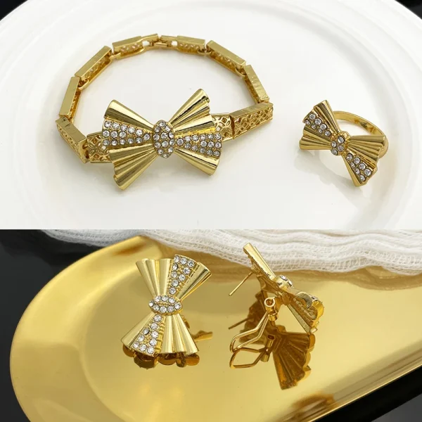 Trendy Bowknot 18k Gold Plated Necklace Earring Bracelet Ring Set - Image 6