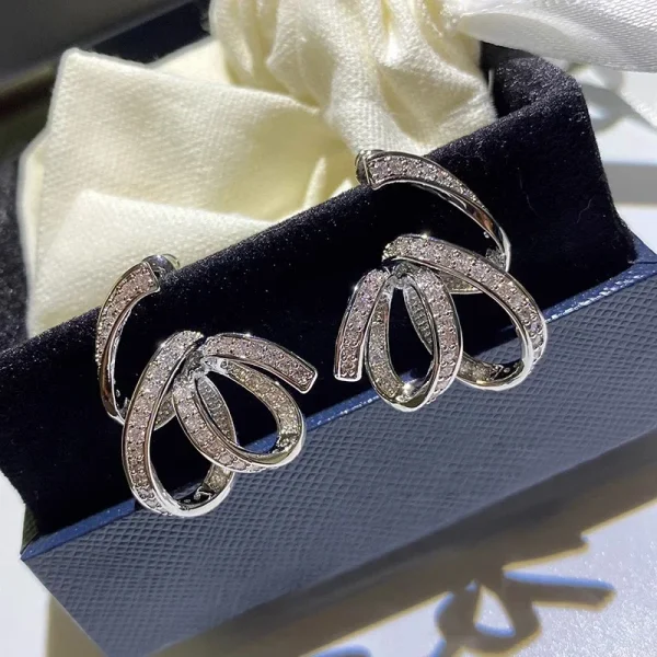 Trendy Copper Alloy Unique Dainty Ribbon Aesthetic Engagement Drop Earrings - Image 4