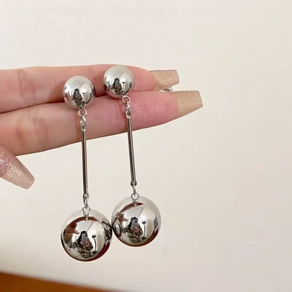 Trendy Geometric Big Ball Long Style Ear Fashion Alloy Wedding Party Tassel Earrings - Image 10