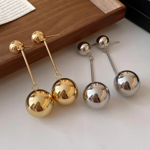 Trendy Geometric Big Ball Long Style Ear Fashion Alloy Wedding Party Tassel Earrings - Image 6