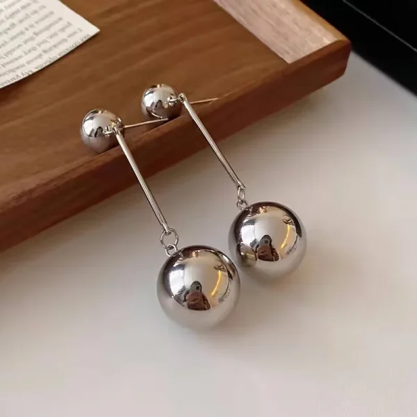 Trendy Geometric Big Ball Long Style Ear Fashion Alloy Wedding Party Tassel Earrings - Image 7
