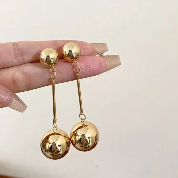 Trendy Geometric Big Ball Long Style Ear Fashion Alloy Wedding Party Tassel Earrings - Image 9