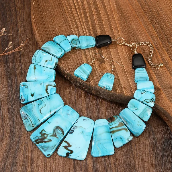 Trendy Geometric Resin Acrylic Splicing Necklace Earrings Jewelry Set - Image 2