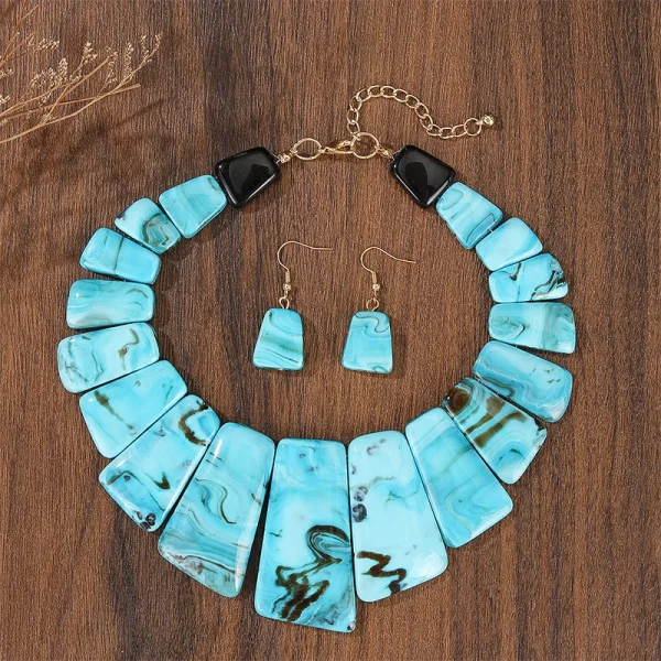 Trendy Geometric Resin Acrylic Splicing Necklace Earrings Jewelry Set - Image 3