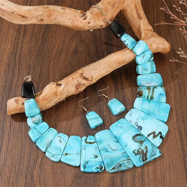 Trendy Geometric Resin Acrylic Splicing Necklace Earrings Jewelry Set - Image 4