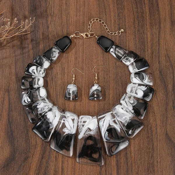 Trendy Geometric Resin Acrylic Splicing Necklace Earrings Jewelry Set - Image 5