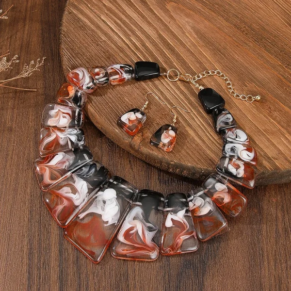 Trendy Geometric Resin Acrylic Splicing Necklace Earrings Jewelry Set - Image 7