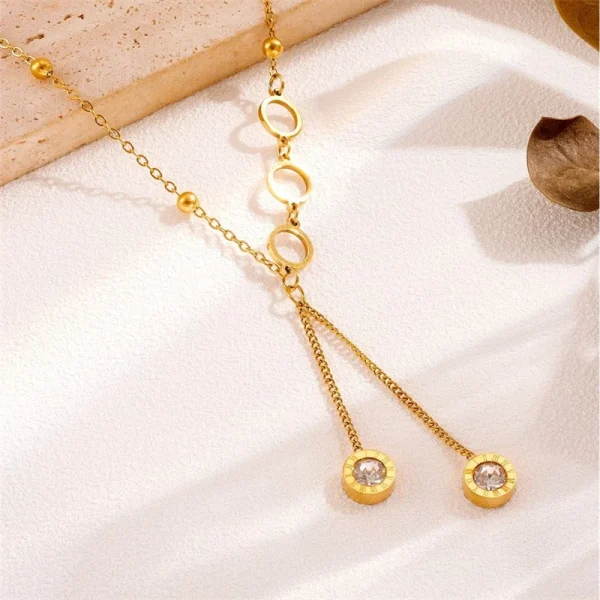 Trendy Geometric Stainless Steel Zircon Charm Chain Choker Pendants Necklaces - Image 9