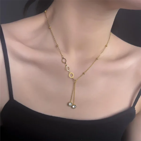 Trendy Geometric Stainless Steel Zircon Charm Chain Choker Pendants Necklaces - Image 3