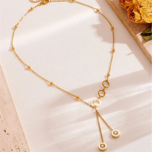 Trendy Geometric Stainless Steel Zircon Charm Chain Choker Pendants Necklaces - Image 7