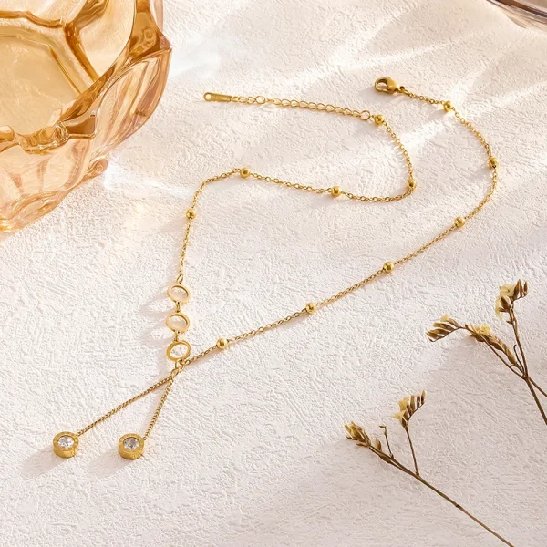 Trendy Geometric Stainless Steel Zircon Charm Chain Choker Pendants Necklaces - Image 8